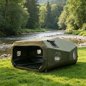 Tienda de campaña inflable de tela Oxford para camping en exteriores, resistente al viento, con columna de aire engrosada y apertura para estufa, apta para todas las estaciones. - Product Image 1