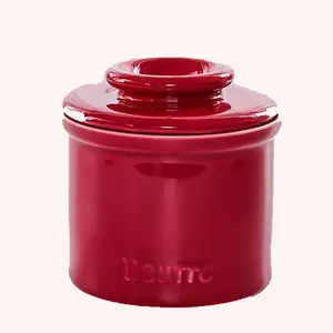Красная керамическая французская круглая винтажная фарфоровая банка для хранения масла для кухни