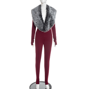 Sexy Modischer Fellkragen-Jumpsuit für Damen Herbst Winter Trend Tiefer Ausschnitt Langarm Figurbetont Party-Overall - Product Image 5