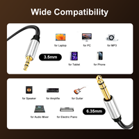 Kabel XLR 3.5mm ke 6.35mm, 6.35 1/4" ke 3.5 1/8" Male TRS dengan selubung PVC untuk Mikrofon