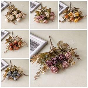 Bouquet de roses artificielles CallaFloral à 6 têtes, blanc, rose, jaune, café, bleu, violet, en tissu tissé, pour décoration intérieure - Product Image 3