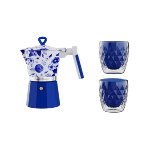 Elegante Moka blu floreale con tazze di diamanti per gli amanti del caffè elegante Set regalo per gli appassionati di Espresso - Product Image 3