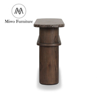 Table console moderne en bois avec plateau en marbre, table d'entrée ovale en pierre, pieds cylindriques épais, étagère console pour canapé, couloir, hall d'entrée