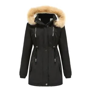 Wind dichte dicke Kunst pelz Fleece Line Daunen jacken Kapuze Parkas langer Mantel für Frauen mit abnehmbarem Hut