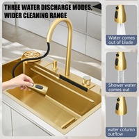 Évier de cuisine multifonction Voriva en acier inoxydable doré avec robinet cascade et douchette, ensemble complet