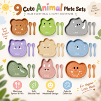 Ensemble de vaisselle pour enfants avec animaux de dessin animé, assiette en silicone, cuillère et fourchette pour bébés et tout-petits