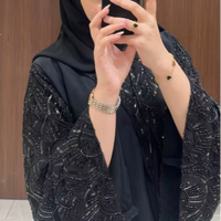 Robe Abaya Zifeng OEM à la mode, musulmane, du Moyen-Orient, noire, perlée, ethnique, brodée de perles de neige