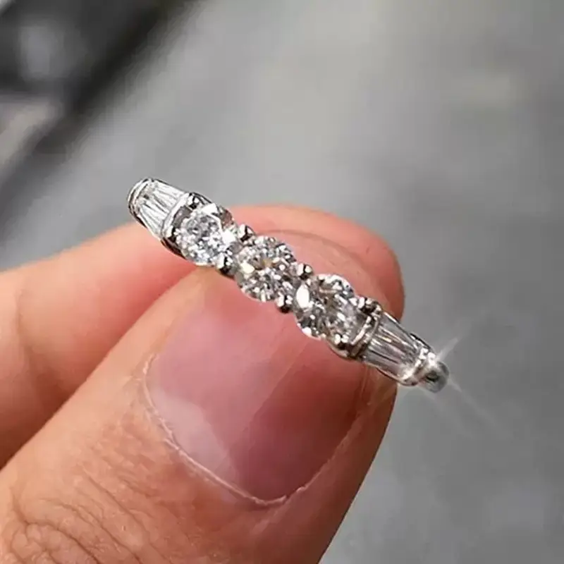 Huitan Factory Dazzling 3A White Cubic Zirconia Bridal Promise Wedding Imitate Gemstone For Her Sliver Plated Rings