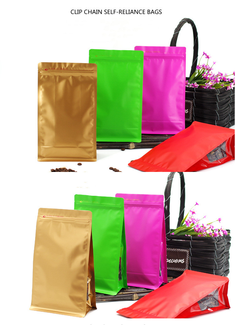 slider zipper Square Bottom 250g 500g 1kg Coffee Pouches Zipper Aluminum Foil Flat Bottom Bags With Valve
