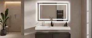 Specchi da bagno retroilluminati a Led impermeabili di lusso europeo 70*90 per hotel con cornice in alluminio leggero a LED con Logo personalizzato nero