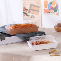 Boîte alimentaire en papier avec couvercle, fond en bois écologique et couvercle transparent en plastique, pour pâtisserie, gâteaux, sushis, repas