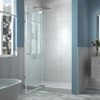 Porte de douche à charnière sur mesure en verre trempé transparent avec support de charnière en acier inoxydable, personnalisable pour usage domestique et professionnel
