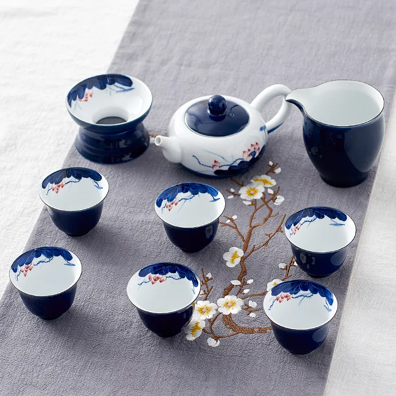 Chinese Hand-Painted Tea Set High-End Blue And White Porcelain Gift Box Kung Fu Tea Set Ceramic Tea Cup