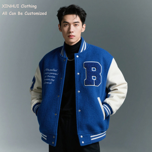 Wholesale Custom Front <b>Men's</b> Wool <b>Bomber</b> <b>Jacket</b> Thickened Stand Collar Cotton Polyester Winter <b>Varsity</b> Waterproof Eco-Friendly - Product Image 2
