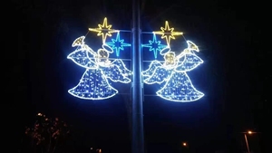 Décoration <span class=keywords><strong>de</strong></span> rue <span class=keywords><strong>de</strong></span> <span class=keywords><strong>Noël</strong></span> commerciale extérieure 2D 3D illuminée au sol à travers la rue motif LED lumières montées sur poteau - Product Image 2