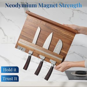 Bloc à <span class=keywords><strong>couteaux</strong></span> magnétique en bois d'acacia <span class=keywords><strong>professionnel</strong></span> avec aiguiseur intégré <span class=keywords><strong>pour</strong></span> une utilisation sur le comptoir de cuisine - Product Image 4