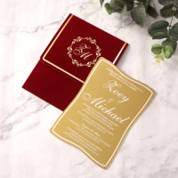 Invitations de mariage personnalisées irrégulières en acrylique doré effet miroir avec enveloppe en velours et feuille blanche, décorations élégantes en papier style musical