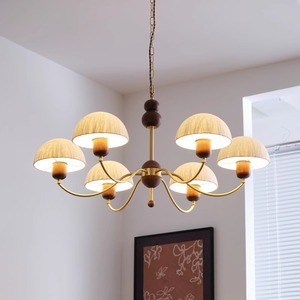 Japanese Wabi Sabi Style Zen Inspired Chandelier With Xuan Paper Shades Solid Wood And Copper Frame For Living Room Bedroom - Product Image 1