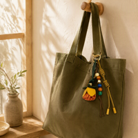 Gantungan Kunci Kulit Anyaman Tangan Motif Bunga, Rumbai Manik-Manik Warna-Warni, Aksesoris Tas, Gantungan Kunci Anyaman untuk Tas Tangan, Ransel, Hadiah