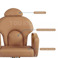 Fauteuil de barbier hydraulique en cuir PVC marron inclinable, réglable en hauteur avec base dorée pour salon de coiffure