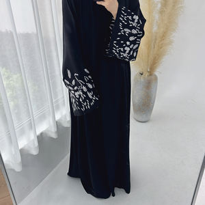 2025 Eid modesto moda di lusso Nida floreale ricamato abito chiuso Abaya Ramadan Dubai <span class=keywords><strong>turchia</strong></span> kaftano abiti musulmani da donna - Product Image 6