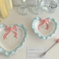 Rétro Coeur Céramique Maison Petit Déjeuner Dessert Salade De Fruits Pâtes Plat Profond Assiettes Plates En Céramique De Dentelle