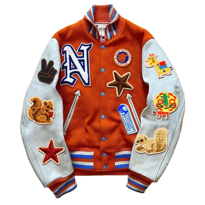 DIZNEUW Individuelles 2024 Frühjahr Druck Patchwork Letterman Varsity Jacket stilvolle Herren Baseballjacken