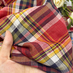 Tela de Lino 100% Tejida a Cuadros Rojos Teñida con Hilo Orgánico Ecológico de Alta Calidad para Ropa de Niñas, Lino Europeo Suave - Product Image 1