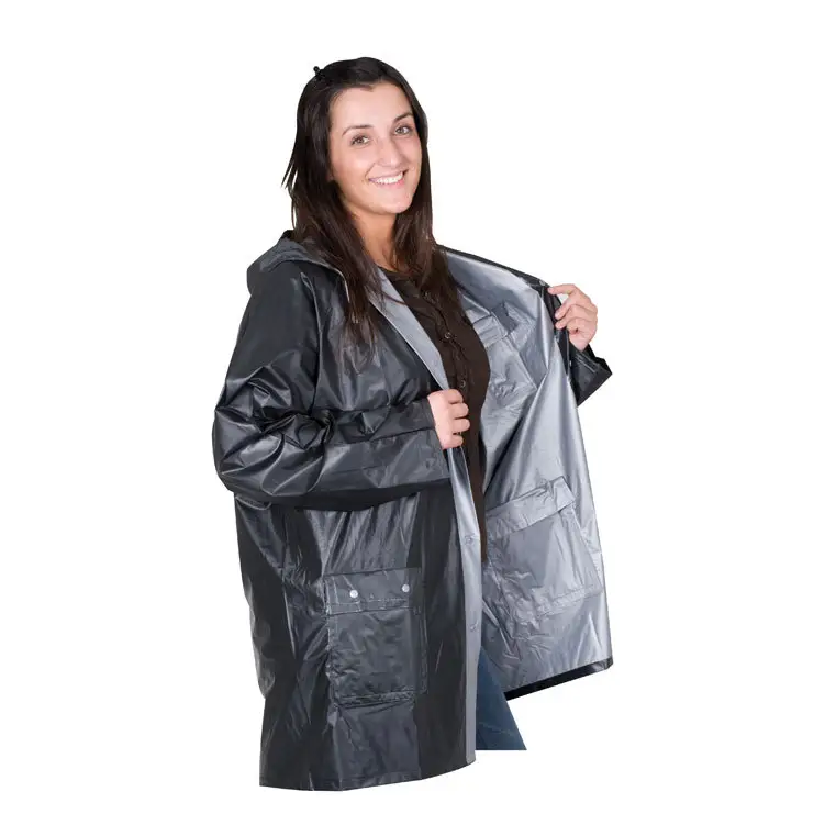 여성용 PVC/PVC 방수 0.18mm 네이비/회색 뒤집을 수 있는 레인 재킷