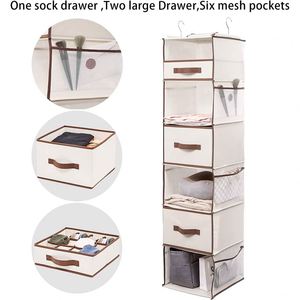 Organisateur de rangement suspendu pour placard à 6 étagères avec tiroirs et poches latérales, organisateur de garde-robe gain de place pour vêtements de bébé - Product Image 3