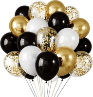 Ensemble de 50 ballons en latex brillant noir, blanc et or de 12 pouces pour décorations d'anniversaire, de mariage et de remise de diplôme