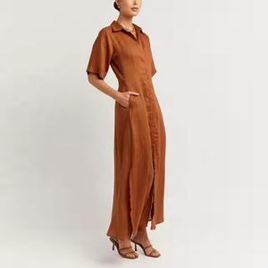 Vestidos de Verano Vintage Personalizados OEM, Vestido Camisero Largo Informal de Lino y Algodón Transpirable para Mujer, Ideal para Vacaciones - Product Image 3