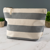 Sac d'accessoires en toile de coton nautique avec logo brodé personnalisé Trousse de toilette à rayures brodées Trousse de cosmétique de voyage