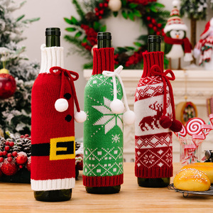 Christmas Party Dinner <b>Table</b> Home Decoration <b>Wine</b> Bottle Set Cover Handmade Nordic Knitting Reusable 27*10cm - Product Image 2