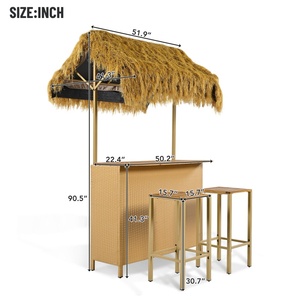 Set da Bar per Esterni Stile Hawaiano, Tavolo e <span class=keywords><strong>Sgabelli</strong></span> con Piedini Regolabili, Piano in Legno di Acacia, Naturale - Product Image 3