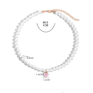 สร้อยคอดีไซน์ใหม่12ราศีสำหรับผู้หญิงจี้หัวใจสีชมพูเคลือบแฟชั่น12ราศีประดับด้วยลูกปัดไข่มุกสร้อยคอโชกเกอร์สำหรับผู้หญิง - Product Image 6