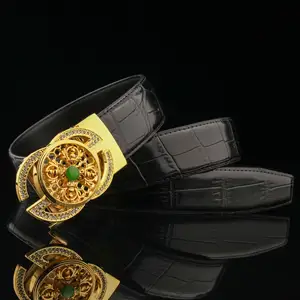 New Fashion Trendy Rotating Buckles Genuine Leather Men Belt Luxury Custom Logo Belts Buckle