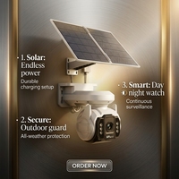 Caméra de sécurité solaire 4G OEM, caméra dôme AOV PTZ IP66 4MP CMOS, double éclairage 6 lampes, haut-parleur intégré, audio bidirectionnel, 10400mAh WiFi