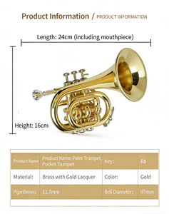 <span class=keywords><strong>Mini</strong></span> <span class=keywords><strong>Trompeta</strong></span> Profesional de Bolsillo, Tamaño Palma, Lacada en Oro, <span class=keywords><strong>Trompeta</strong></span> Corta con Tres Llaves, <span class=keywords><strong>Trompeta</strong></span> de Notas - Product Image 4