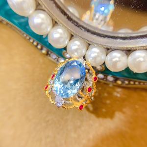 Cincin <span class=keywords><strong>Topaz</strong></span> biru Iblis alami terlaris S925 10*14mm tubuh murni warna sempurna cincin permata perhiasan hadiah pita pernikahan wanita - Product Image 6