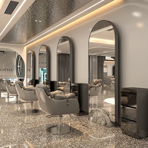 Luxury LED Floor <b>Mirror</b> Cabinet Stainless Steel Hair Beauty Salon Furniture for Bathroom Hotel Mall Supermarket for Barbers - Product Image 5