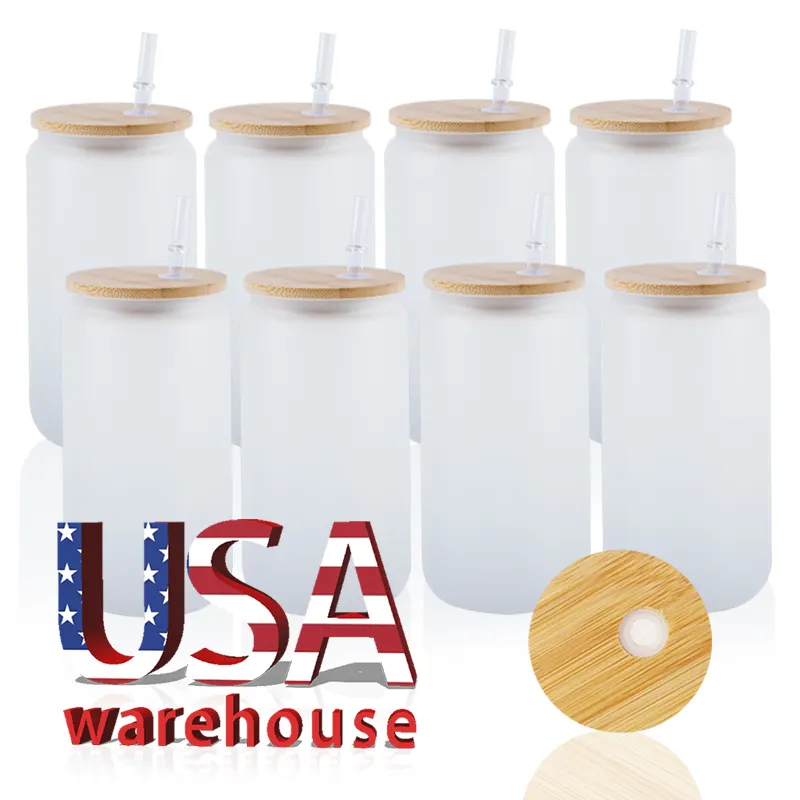 Usa Warehouse kustom sublimasi putih buram 16Oz borosilikat bening 20Oz Tumbler lurus buram dapat kaca cangkir botol air