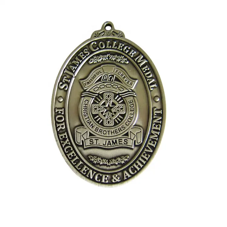 Souvenir College Medal Oval Shaped Custom 3D Engraving Antique Bronze Awards University School Achievement Metal Medals