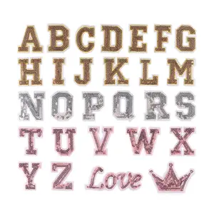 Alphabet Letter - I - Color Gold - 2 inch Block Style - Iron on Embroidered Applique Patch, White