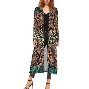 New Factory Wholesale Price Custom <strong>Plus</strong> <strong>Size</strong> Long Sleeve <strong>Trench</strong> <strong>Coats</strong> Tonga Polynesian Print Ladies Open Front Kimono Cardigan - Product Image 2