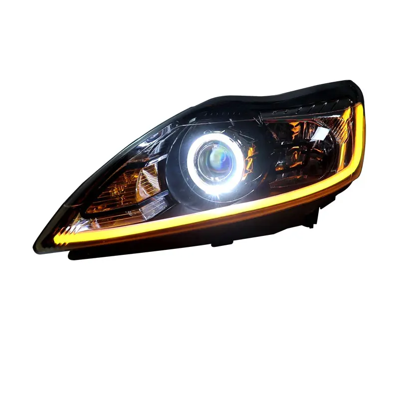 Lampu depan Ford Focus 2009-2014, sepasang lampu depan perakitan lampu depan kiri kanan krom rumah kuning sudut Retrofit lampu depan