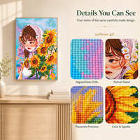 Kit de Peinture Diamant Carré KS Craft Fille Tournesol Portrait Floral, Perles Spéciales, Art Diamant DIY, Décoration Maison, Cadeau