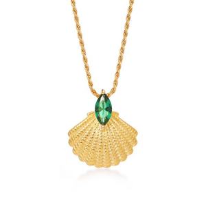 Gemnel सबसे अच्छा यात्रा गहने 3A + पन्ना पत्थर मुड़ रस्सी श्रृंखला गोल्ड शुद्ध चांदी सोना समुद्र खोल आकर्षण हार - Product Image 1