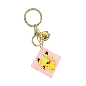 Cartoon Rubik's Cube Key Chain Lobster Clasp ABS Plastic Magic Cube Square Waist Bag Pendant Kid Puzzle Toy Car Fob Keychain