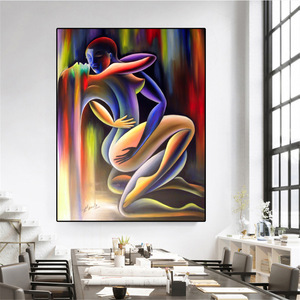 <span class=keywords><strong>Cuadro</strong></span> Abstracto de <span class=keywords><strong>Cubismo</strong></span> sobre Lienzo, Arte Mural Colorido de Pareja Abrazada, Pintura sin Llama, Decoración Moderna para Sala de Estar y Dormitorio - Product Image 6